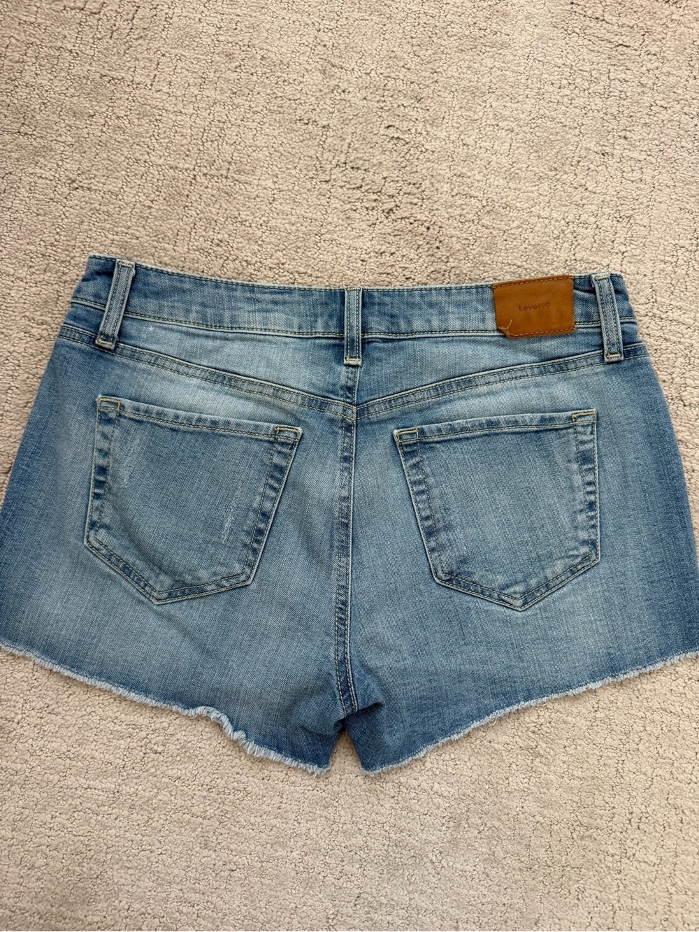 Level 99 Light Blue Denim Cutoff Shorts with Frayed Hem